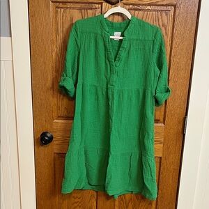 Chico's Bright Green Gauze Midi Tunic Dress